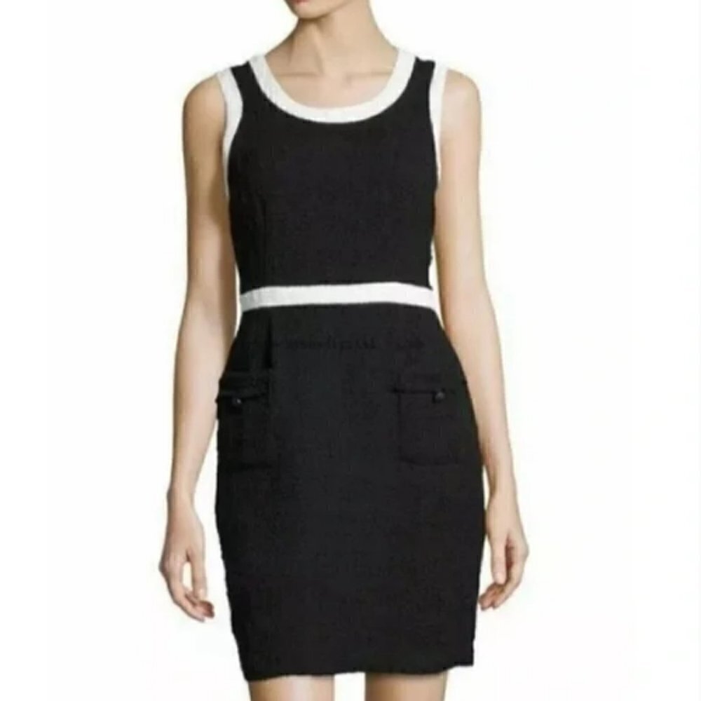 Nanette Nanette Lepore Tweed Colorblock Sheath Dress Black White 10 preppy